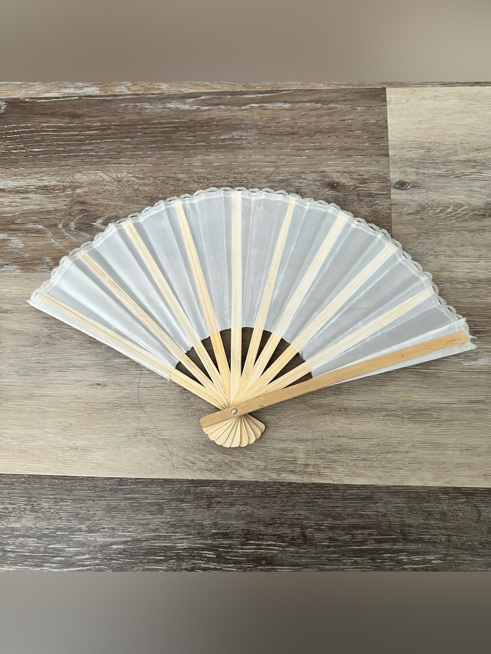 White Lace Folding Hand Fan - Classic Bamboo Frame